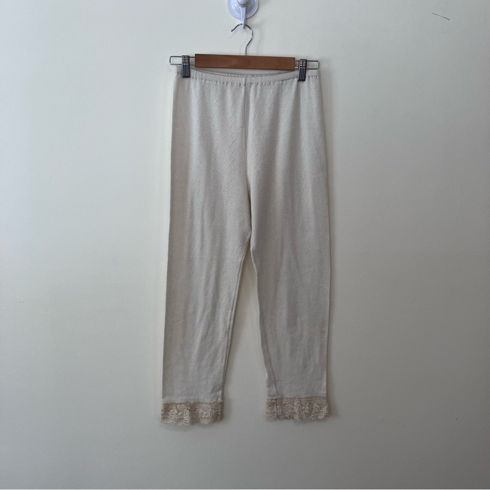 Vintage Women’s Base Layer Pants Sz. XL Cream Long Underwear Lace Trim USA Made